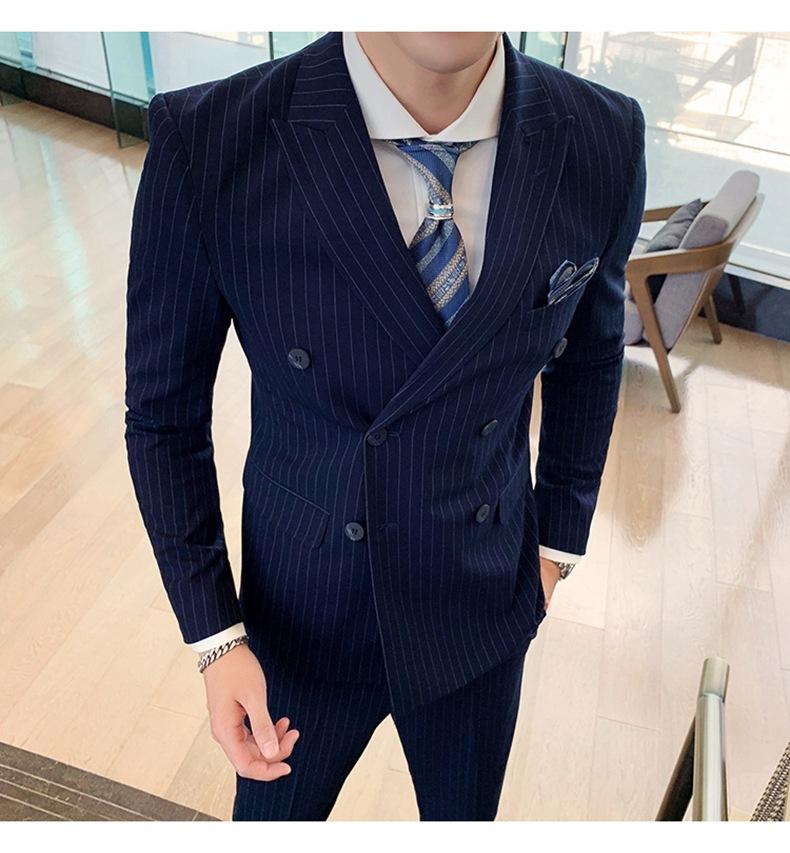 Double-breasted Suit Men's Summer Suit Suit Groom Wedding Wedding Dress Striped Three-piece Suit