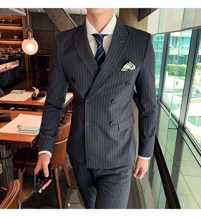 Double-breasted Suit Men's Summer Suit Suit Groom Wedding Wedding Dress Striped Three-piece Suit