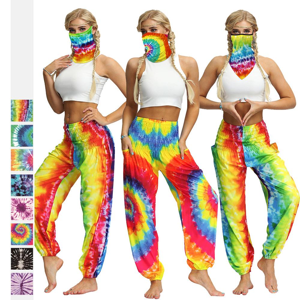 Source Manufacturers Tie-dye Women's Loose Plus Size Yoga Pants European And American Fashion Belly Dance Bloomers Fitness Dance Pants