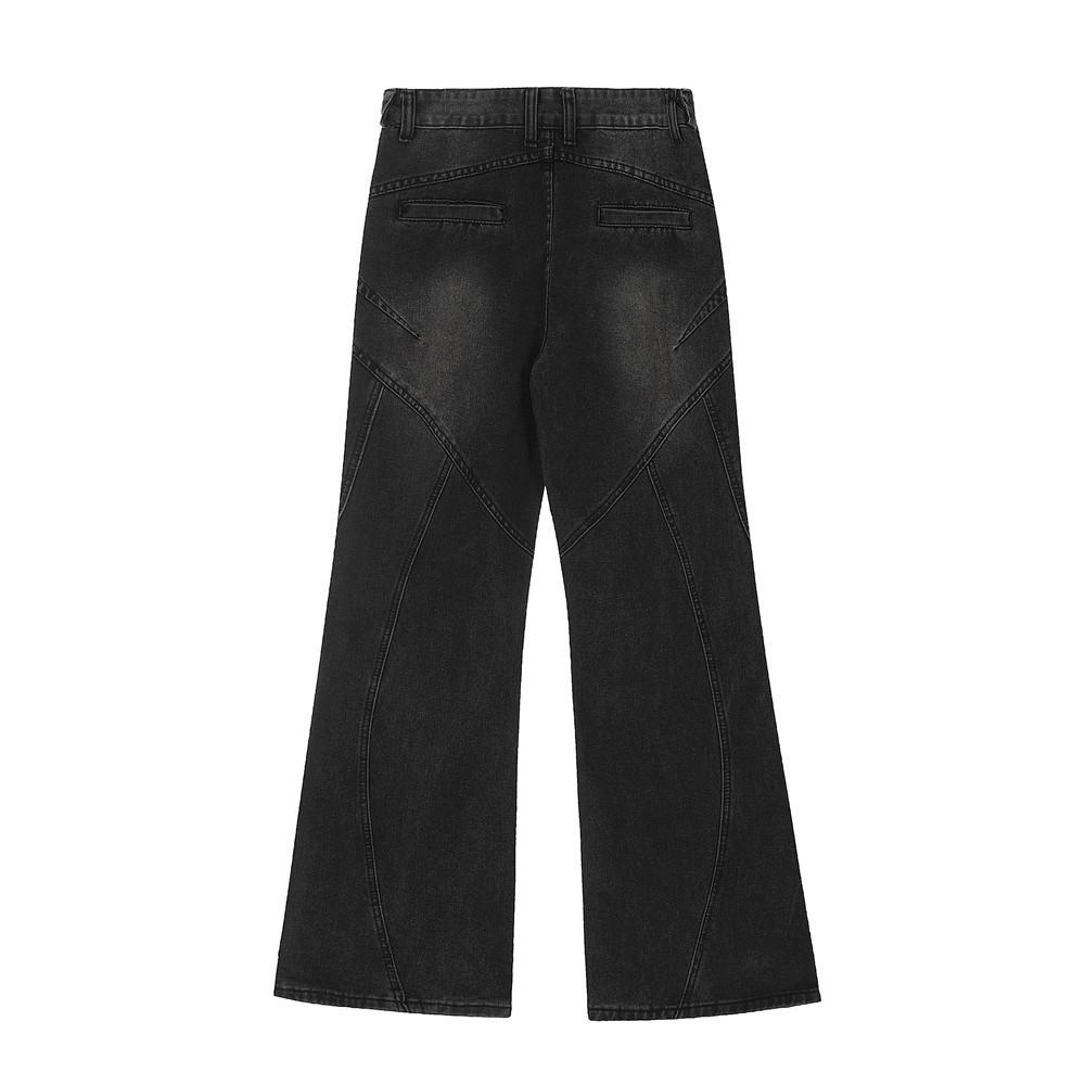 Trendy Micro-flared Pants Men's Wash-up Old Denim Wide-leg Pants Deconstructed Stitching Design Sense Pants