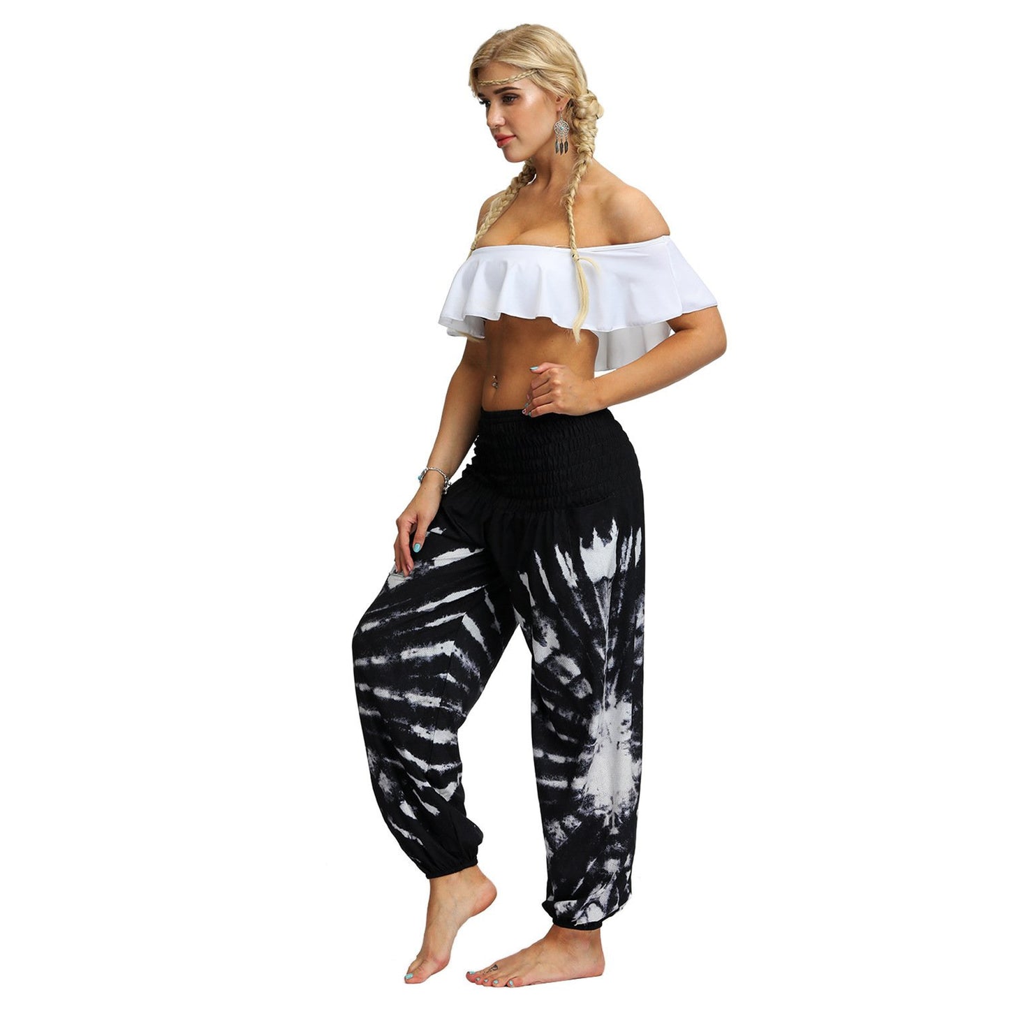 Source Manufacturers Tie-dye Women's Loose Plus Size Yoga Pants European And American Fashion Belly Dance Bloomers Fitness Dance Pants