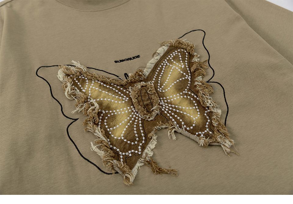 Streetwear T Shirts Oversize Butterfly Embroidery Loose Short Sleeve Cotton Tee Casual O Neck Summer Simple Design