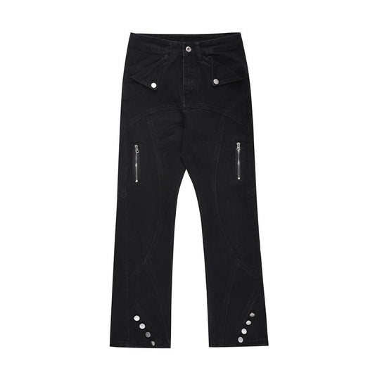 High Street Rock Style Personalized Denim Pants Men's Fashion Design Sense Deconstruction Split Stitching Straight Pants