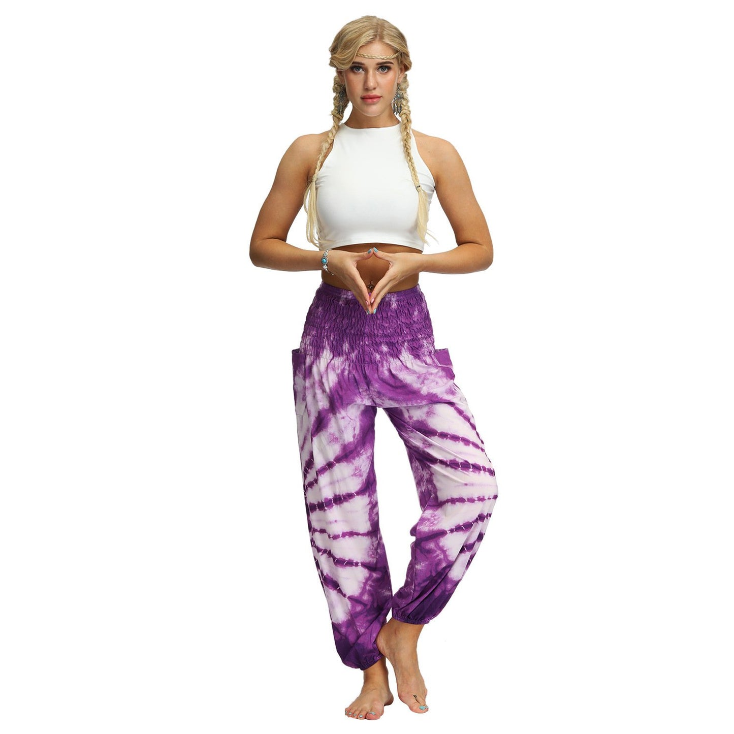 Source Manufacturers Tie-dye Women's Loose Plus Size Yoga Pants European And American Fashion Belly Dance Bloomers Fitness Dance Pants