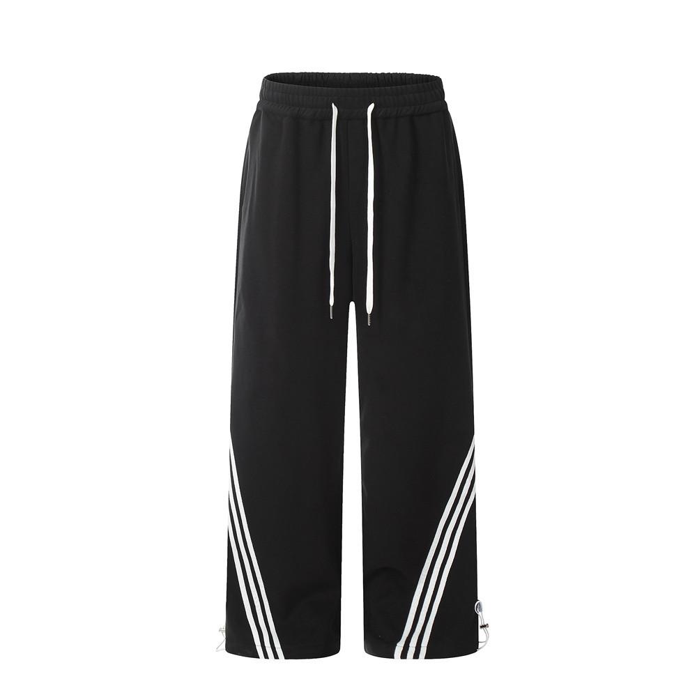 Casual Straight Trousers Men's European And American Street Trendy Side Three-Bar Ribbon Color-block Striped Loose Drawstring Sweatpants