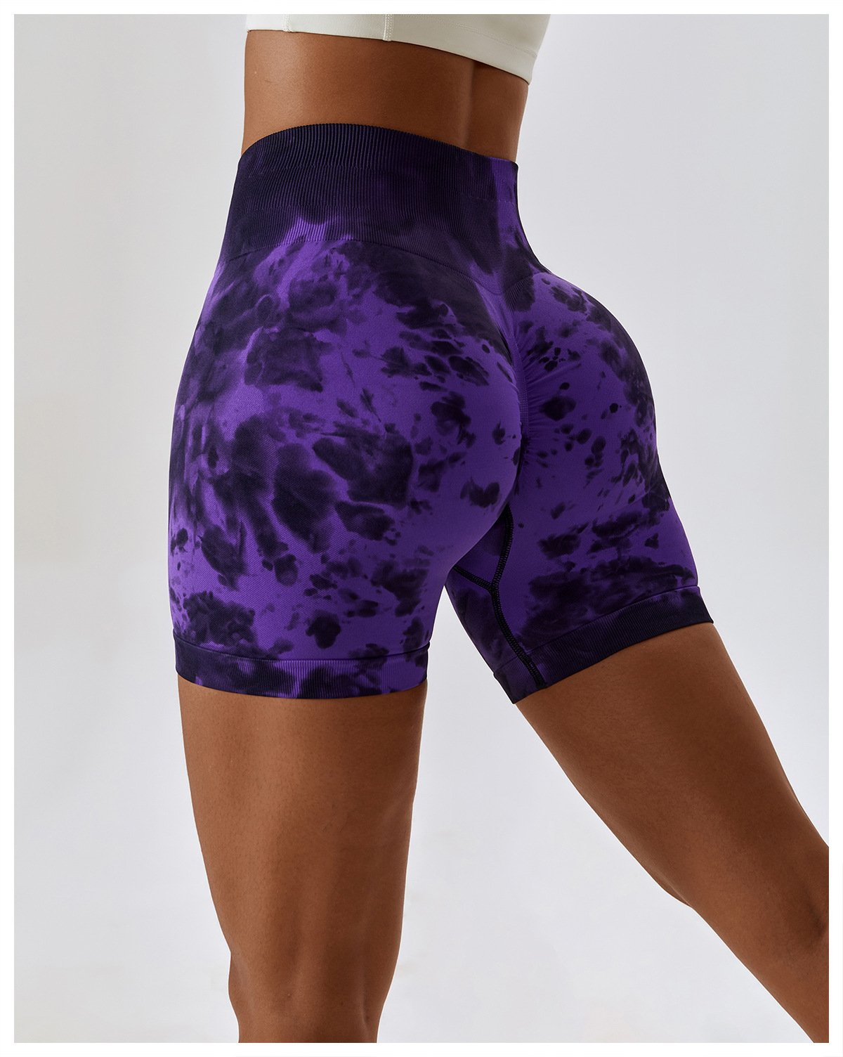 European And American Tie-Dye Seamless Yoga Shorts High Waist Hip-lifting Fitness Pants Belly Tight Sports Shorts Women's 7356