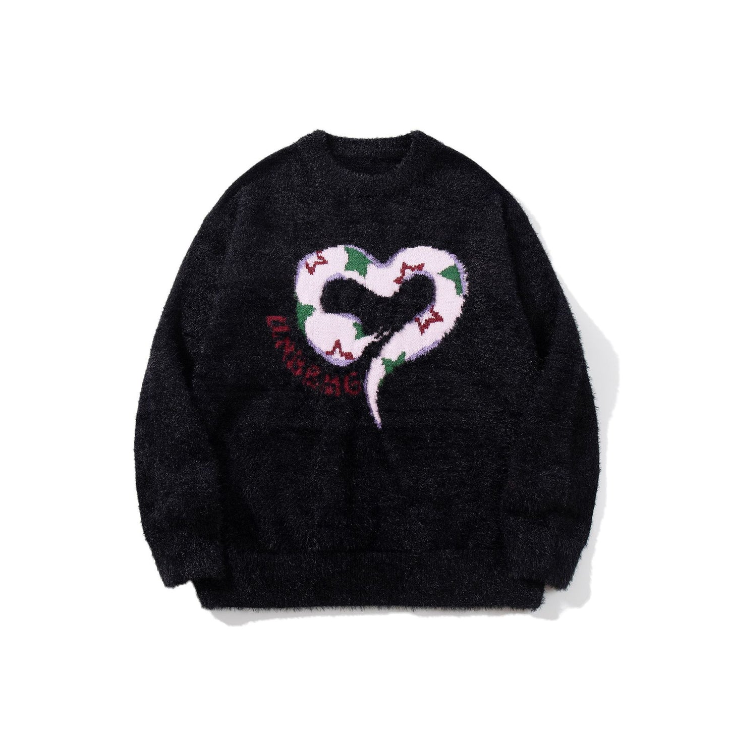 Longitudinal Clothes Club American Retro Snake-shaped Love 2024 New Year Autumn Couples All-match Crewneck Long-sleeved Knitted Sweater