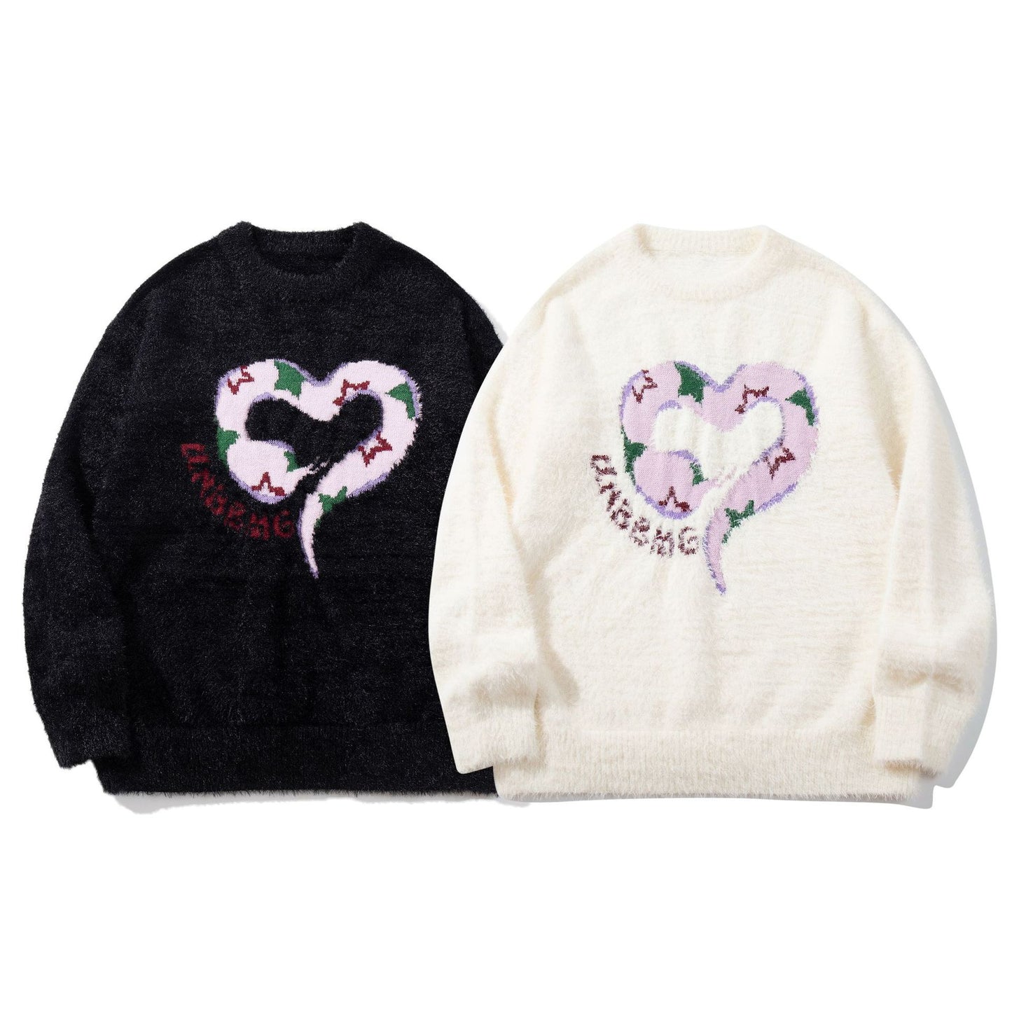 Longitudinal Clothes Club American Retro Snake-shaped Love 2024 New Year Autumn Couples All-match Crewneck Long-sleeved Knitted Sweater