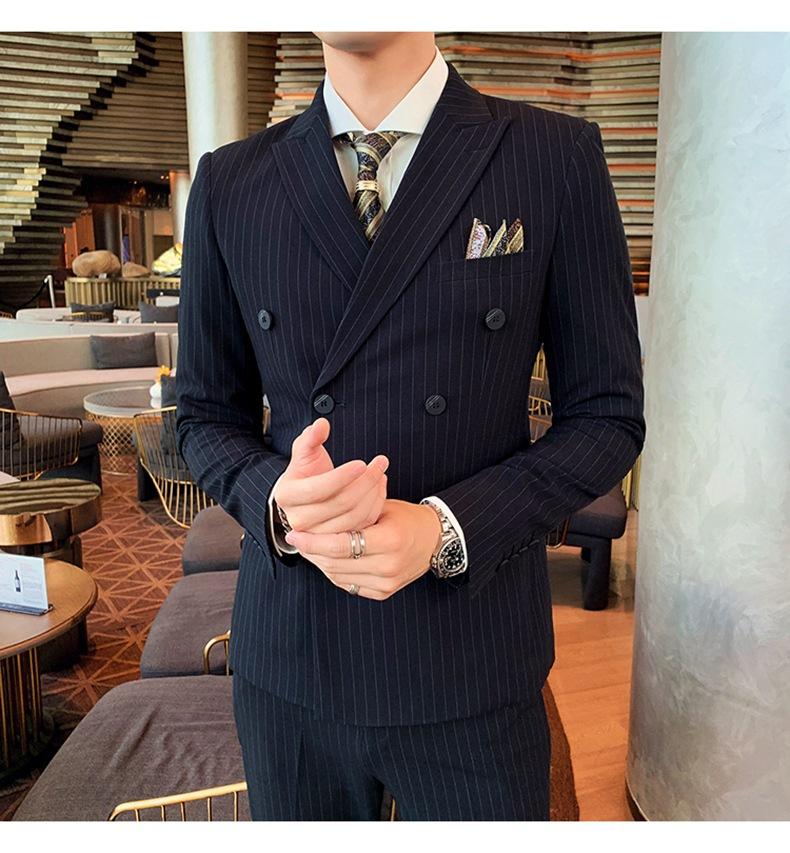 Double-breasted Suit Men's Summer Suit Suit Groom Wedding Wedding Dress Striped Three-piece Suit