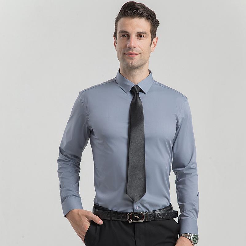 Spring And Autumn Men's Business Shirt Casual Solid Color Skin-Friendly Long-Sleeved Non-Ironing Bamboo Fiber Shirt Men's Spring And Summer Inch Clothes