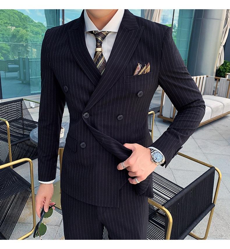 Double-breasted Suit Men's Summer Suit Suit Groom Wedding Wedding Dress Striped Three-piece Suit