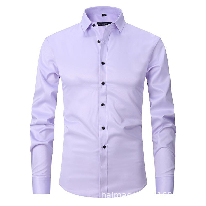 Amazon Four-sided Elastic Thin Men's Top Long Sleeve Men's Fashion Handsome Shirt Men's Solid Color Slim Shirt