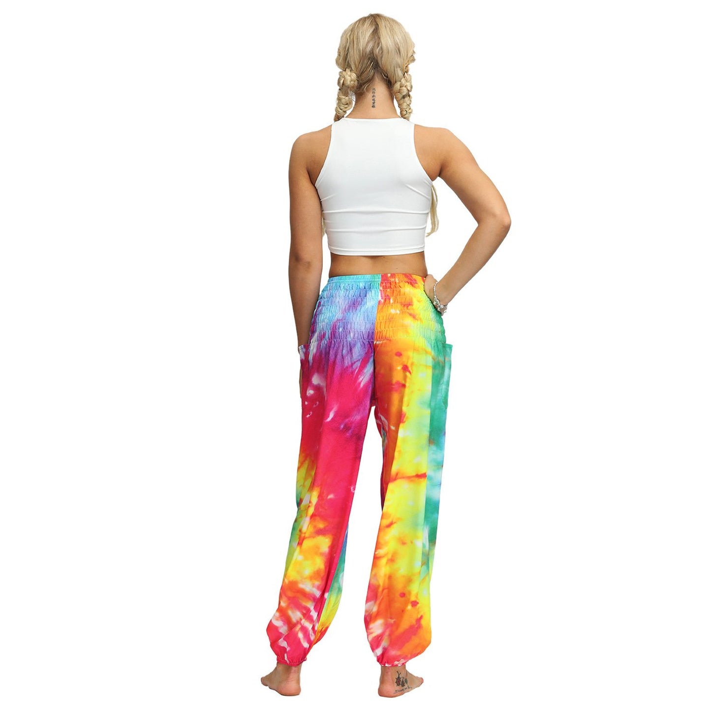 Source Manufacturers Tie-dye Women's Loose Plus Size Yoga Pants European And American Fashion Belly Dance Bloomers Fitness Dance Pants