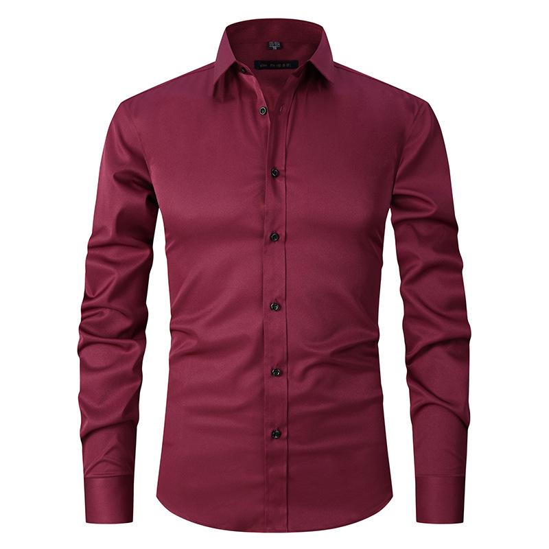 Solid Color Stretch Non-ironing Shirt Wrinkle-resistant Long-sleeved Men's Top High-end Sense Summer Business Commuter Jacket Men's Fashion