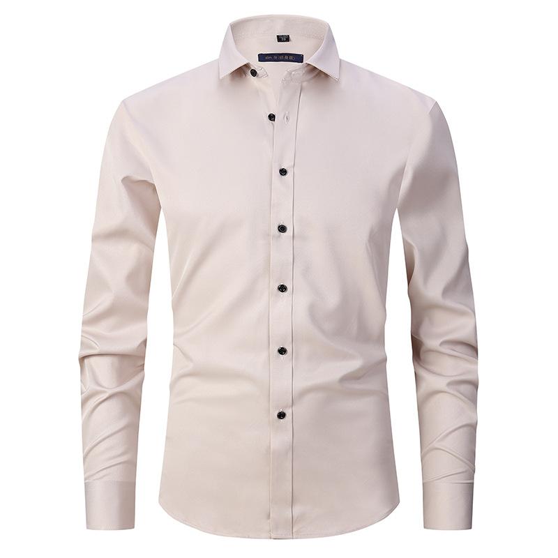 Solid Color Stretch Non-ironing Shirt Wrinkle-resistant Long-sleeved Men's Top High-end Sense Summer Business Commuter Jacket Men's Fashion