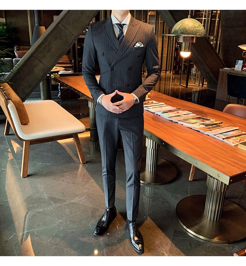 Double-breasted Suit Men's Summer Suit Suit Groom Wedding Wedding Dress Striped Three-piece Suit