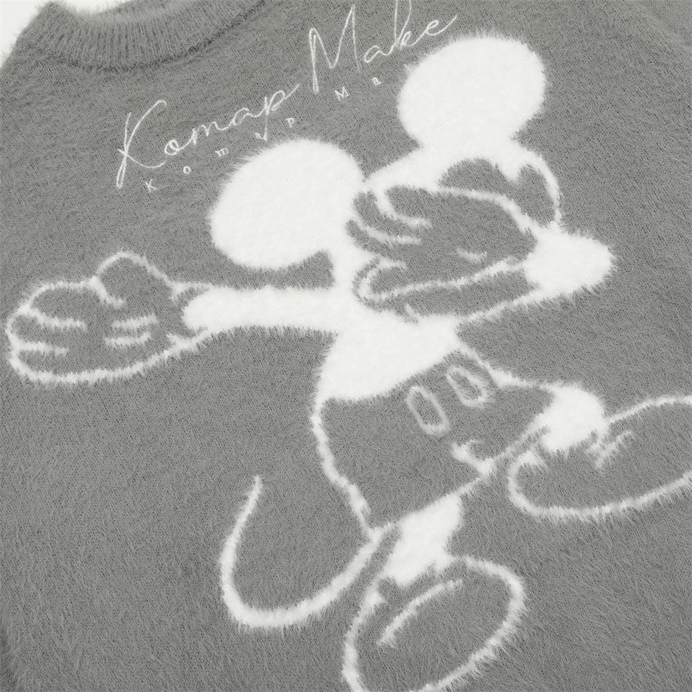 Mickey Cartoon Mickey Mouse Fleece-lined Crewneck Sweater Men's Autumn And Winter Loose Casual Lazy Pullover Sweater Street Trendy