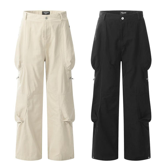 Vibe Fashion Brand Men's Overalls Pleated Pocket Three-dimensional Patch Pocket Design Sense Niche Loose Wide Leg Straight Trousers