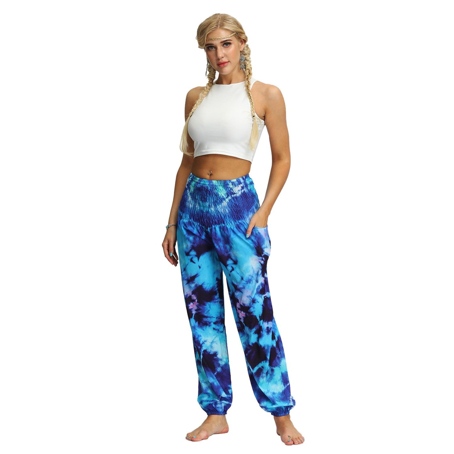 Source Manufacturers Tie-dye Women's Loose Plus Size Yoga Pants European And American Fashion Belly Dance Bloomers Fitness Dance Pants