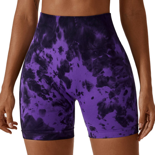 European And American Tie-Dye Seamless Yoga Shorts High Waist Hip-lifting Fitness Pants Belly Tight Sports Shorts Women's 7356