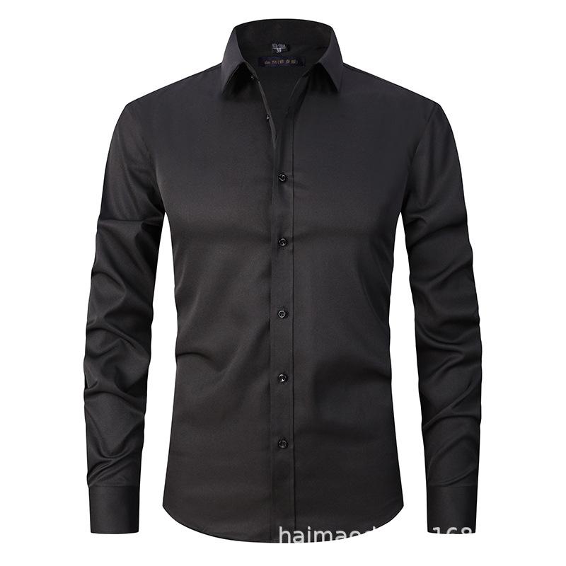 Amazon Four-sided Elastic Thin Men's Top Long Sleeve Men's Fashion Handsome Shirt Men's Solid Color Slim Shirt