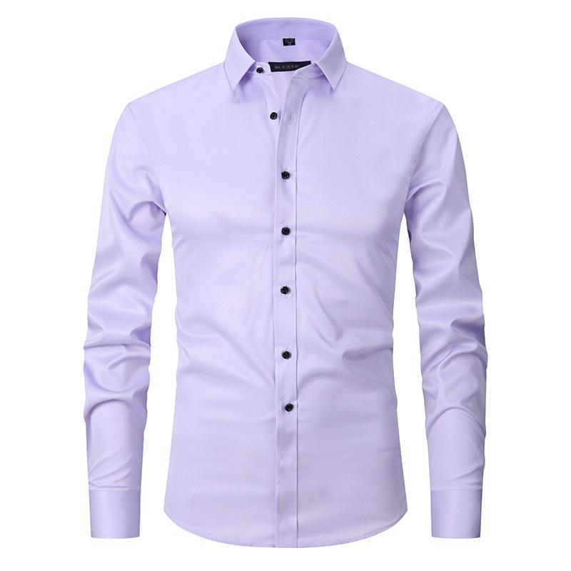 Solid Color Stretch Non-ironing Shirt Wrinkle-resistant Long-sleeved Men's Top High-end Sense Summer Business Commuter Jacket Men's Fashion