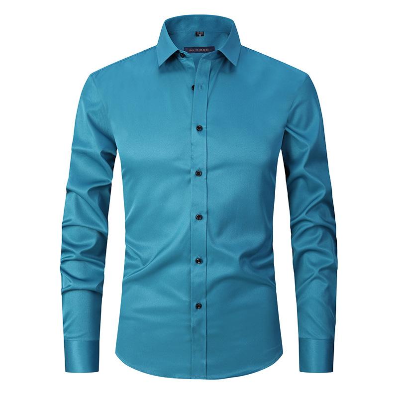 Solid Color Stretch Non-ironing Shirt Wrinkle-resistant Long-sleeved Men's Top High-end Sense Summer Business Commuter Jacket Men's Fashion