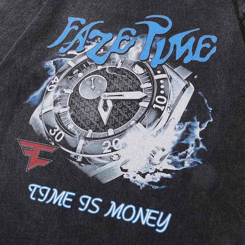 Streetwear T Shirts Vintage Cotton Washed Loose Watch Graphic Print Tee Short Sleeve Casual O Neck Summer Trendy