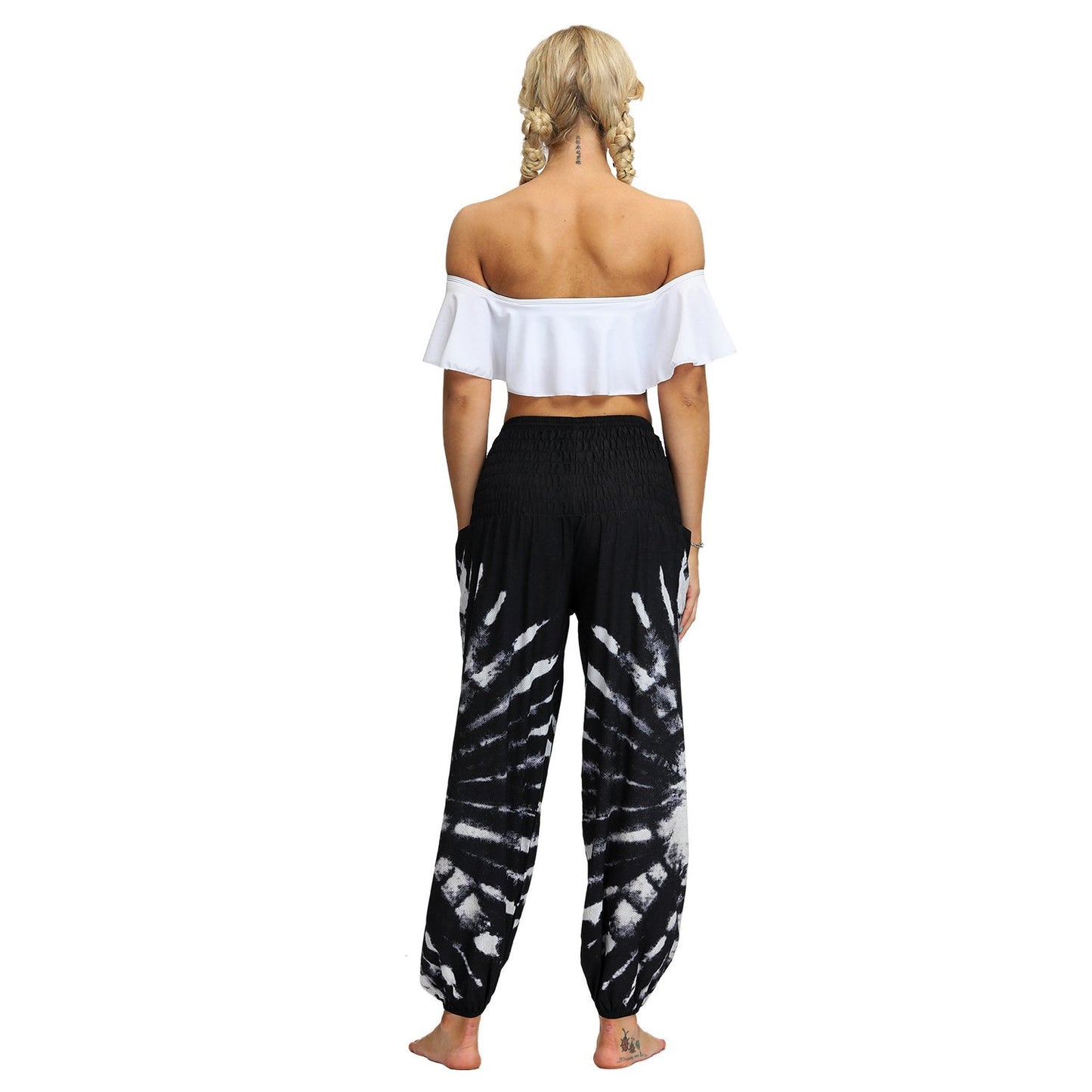 Source Manufacturers Tie-dye Women's Loose Plus Size Yoga Pants European And American Fashion Belly Dance Bloomers Fitness Dance Pants