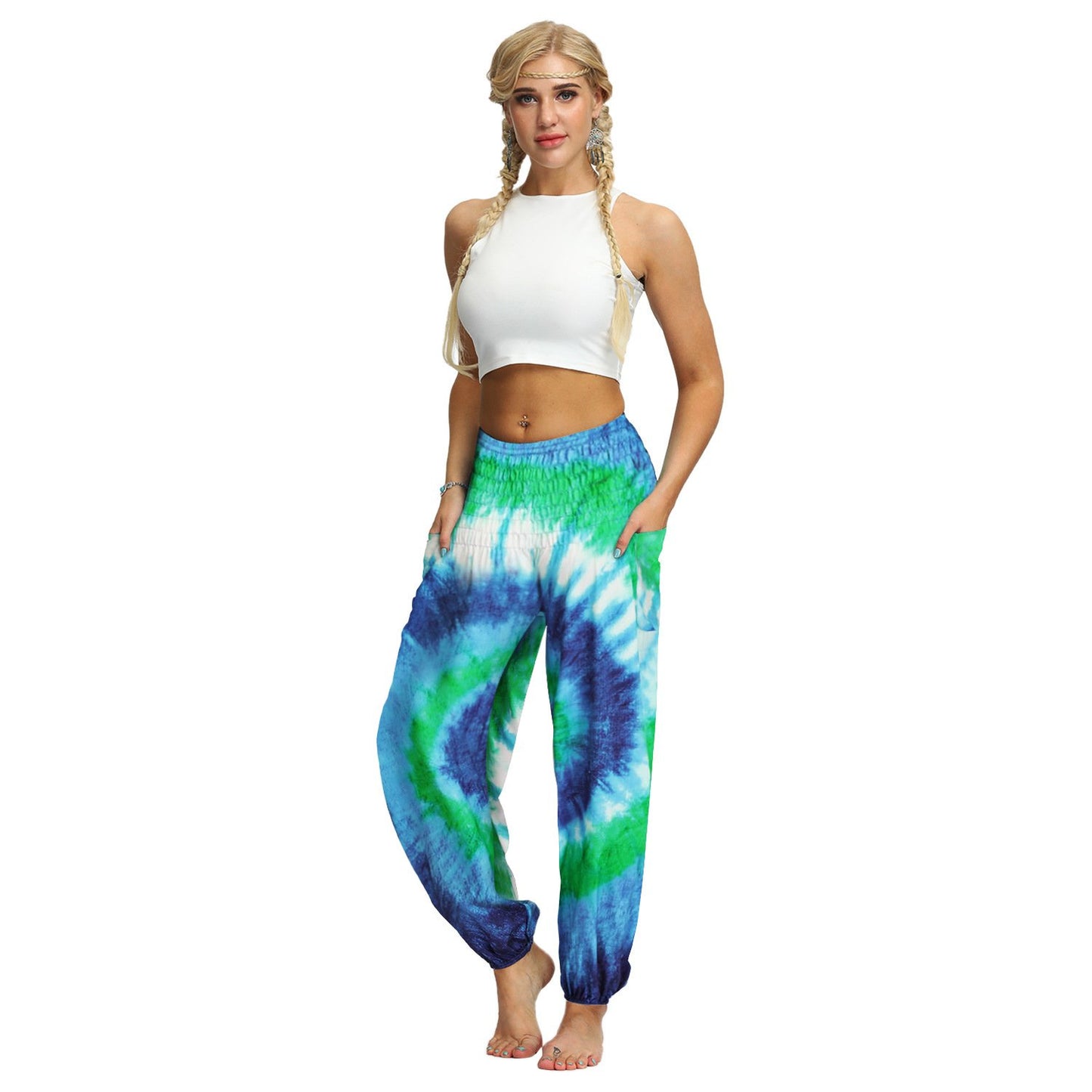 Source Manufacturers Tie-dye Women's Loose Plus Size Yoga Pants European And American Fashion Belly Dance Bloomers Fitness Dance Pants