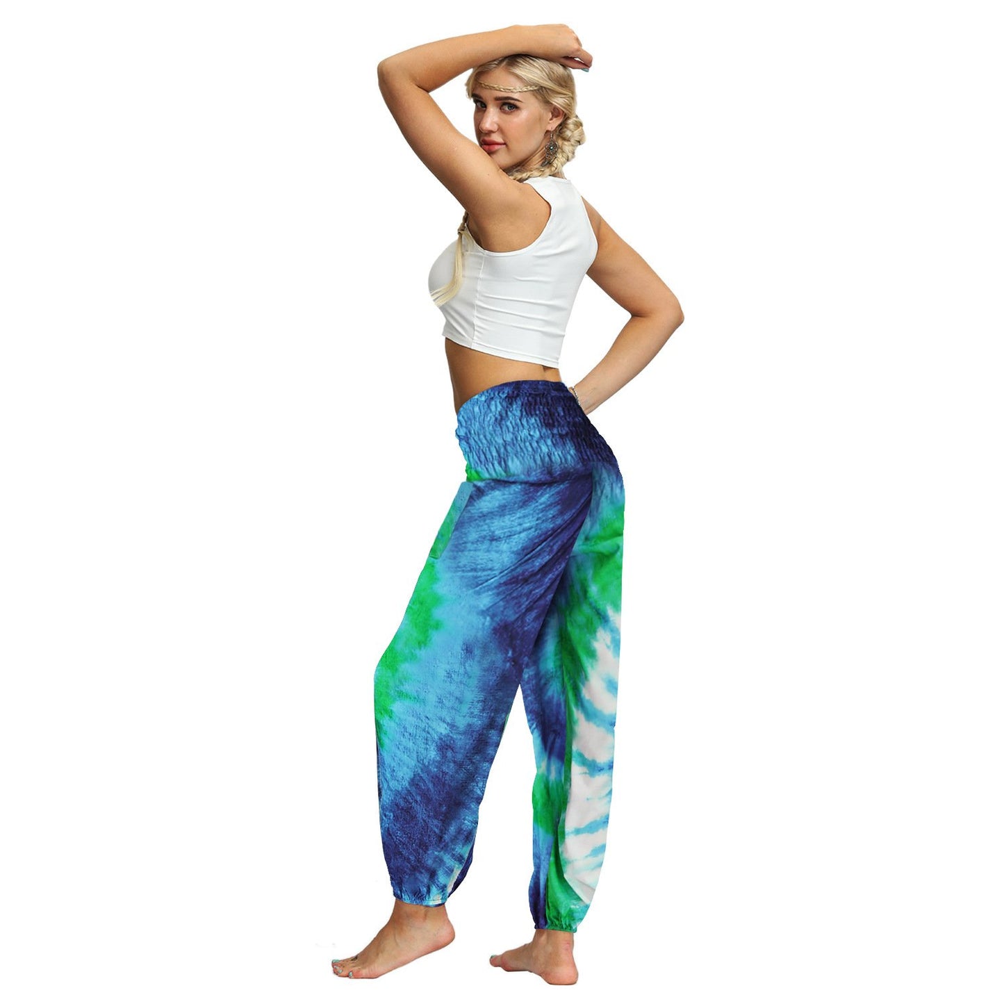 Source Manufacturers Tie-dye Women's Loose Plus Size Yoga Pants European And American Fashion Belly Dance Bloomers Fitness Dance Pants