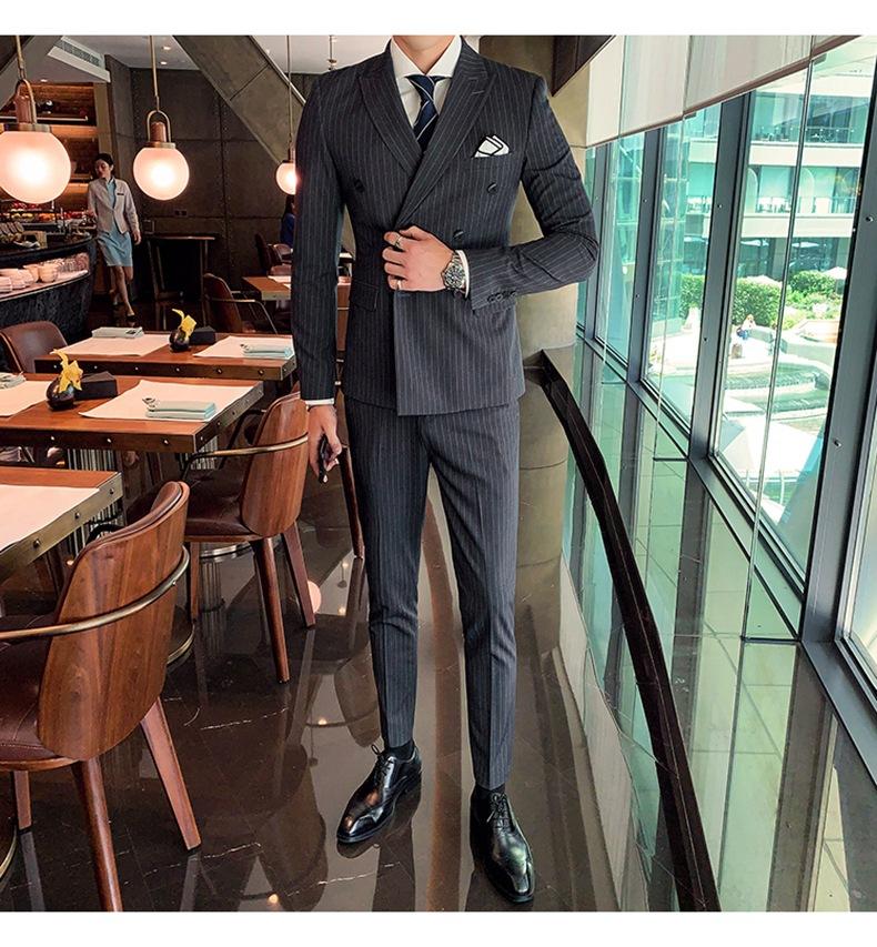 Double-breasted Suit Men's Summer Suit Suit Groom Wedding Wedding Dress Striped Three-piece Suit