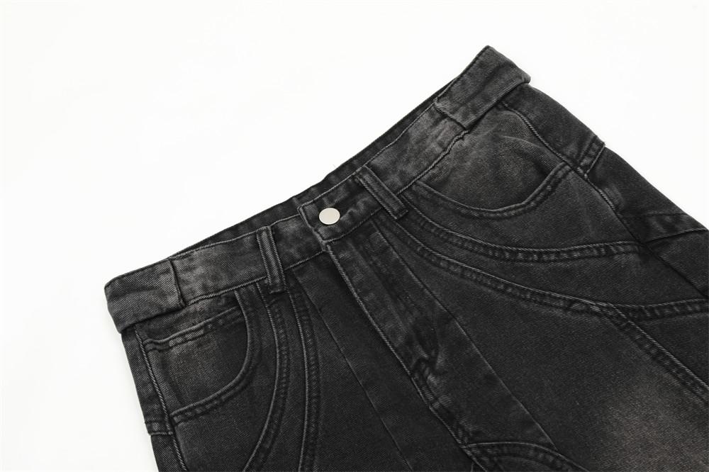 Trendy Micro-flared Pants Men's Wash-up Old Denim Wide-leg Pants Deconstructed Stitching Design Sense Pants