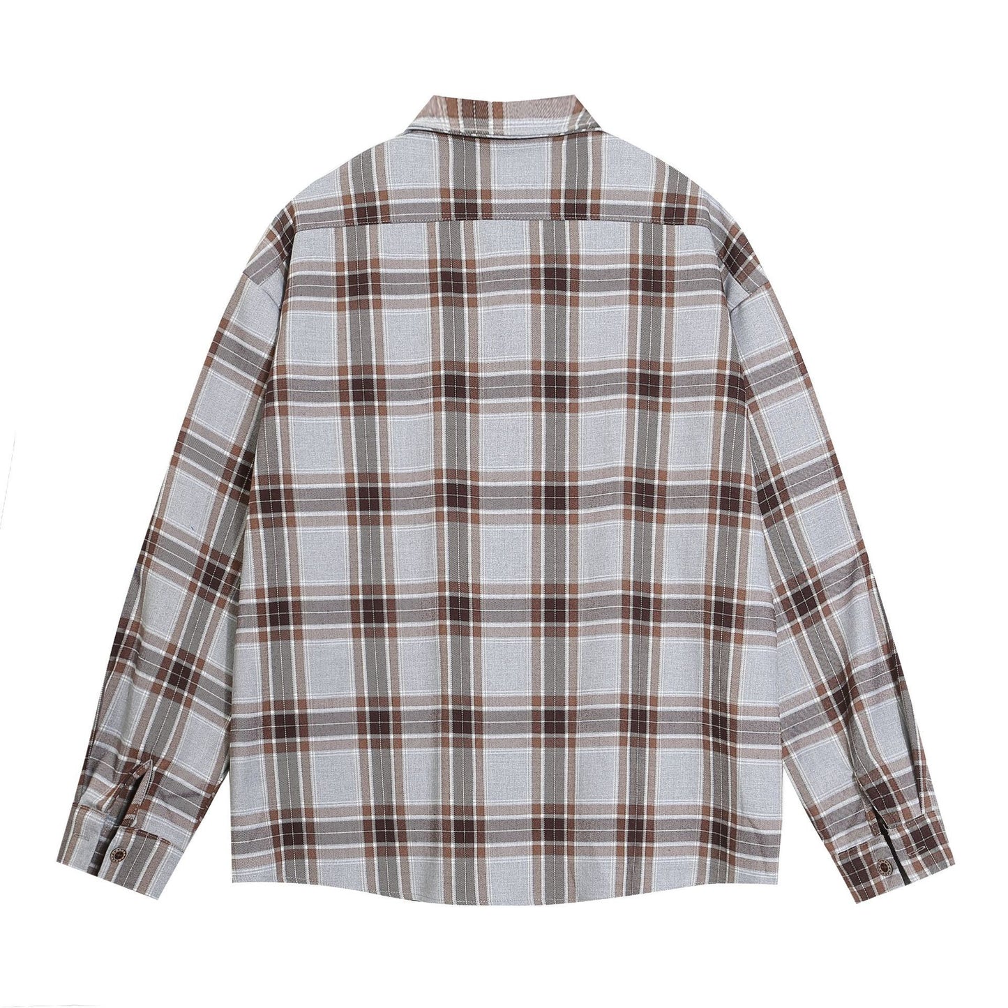 Fun Cartoon Embroidered Plaid Long-sleeved Shirt For Men And Women Autumn Niche Design All-match Shirt