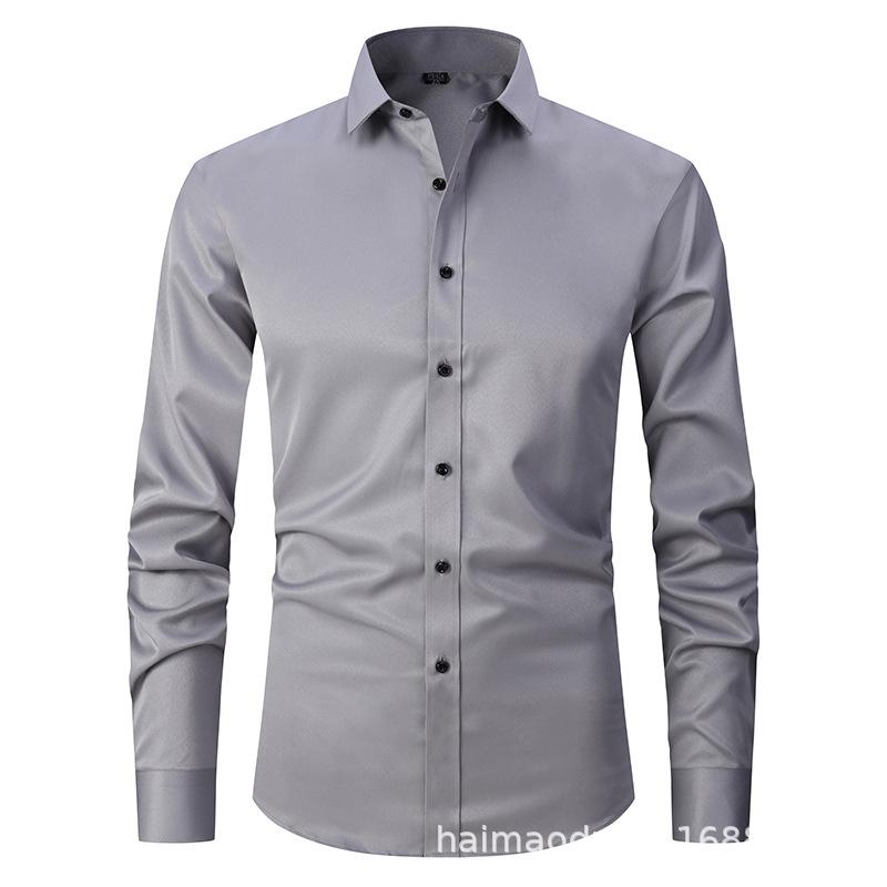 Amazon Four-sided Elastic Thin Men's Top Long Sleeve Men's Fashion Handsome Shirt Men's Solid Color Slim Shirt