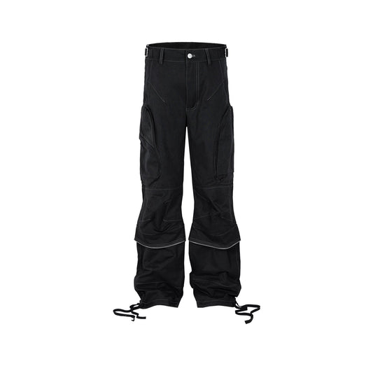 Men's And Women's Drawstring Pants Leg Casual Trousers Unisex Pleated Zipper Functional Multi-Pocket Crane Pants