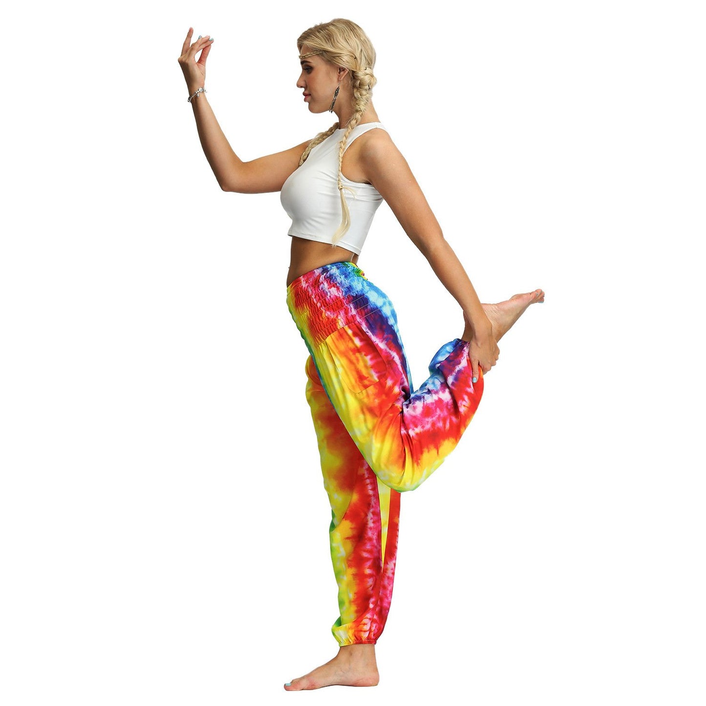 Source Manufacturers Tie-dye Women's Loose Plus Size Yoga Pants European And American Fashion Belly Dance Bloomers Fitness Dance Pants