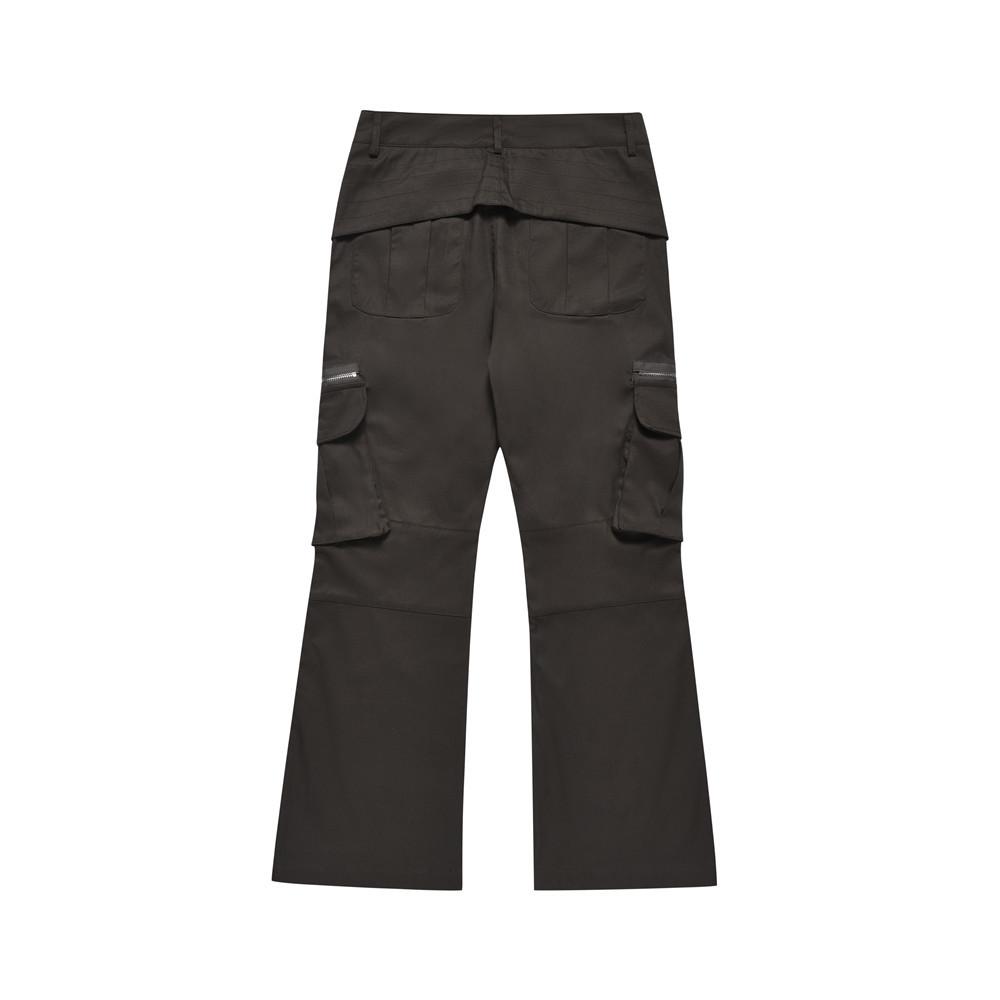 Multi-Pocket Micro-Lar Casual Trousers Men's Trendy Hippie Design Pocket Zipper Workwear Wide-Leg Flared Pants