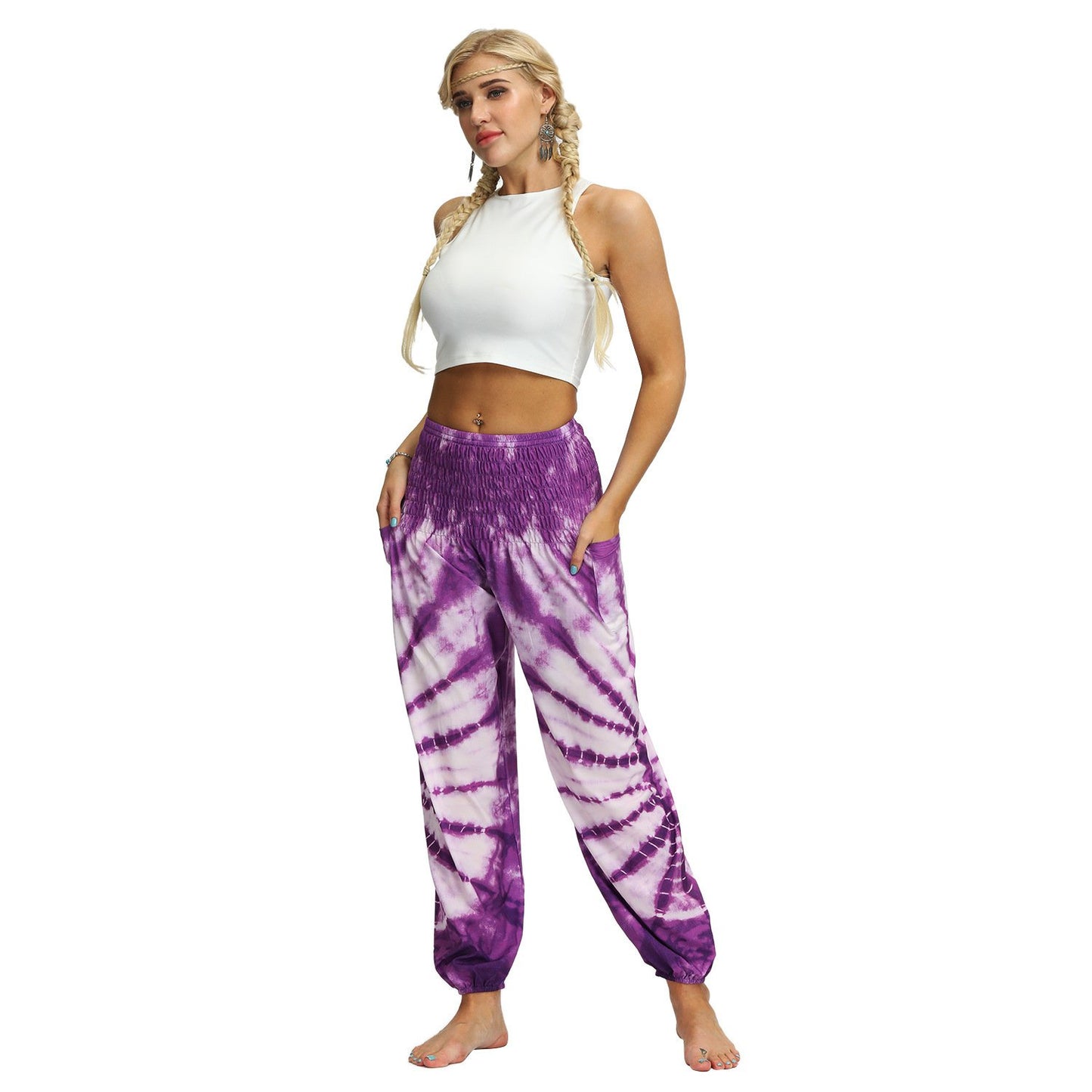 Source Manufacturers Tie-dye Women's Loose Plus Size Yoga Pants European And American Fashion Belly Dance Bloomers Fitness Dance Pants