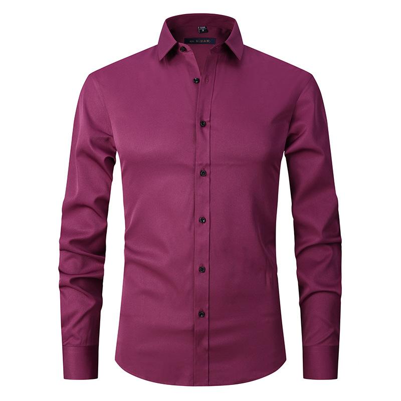 Solid Color Stretch Non-ironing Shirt Wrinkle-resistant Long-sleeved Men's Top High-end Sense Summer Business Commuter Jacket Men's Fashion