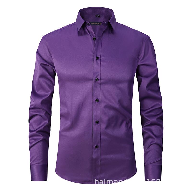 Amazon Four-sided Elastic Thin Men's Top Long Sleeve Men's Fashion Handsome Shirt Men's Solid Color Slim Shirt