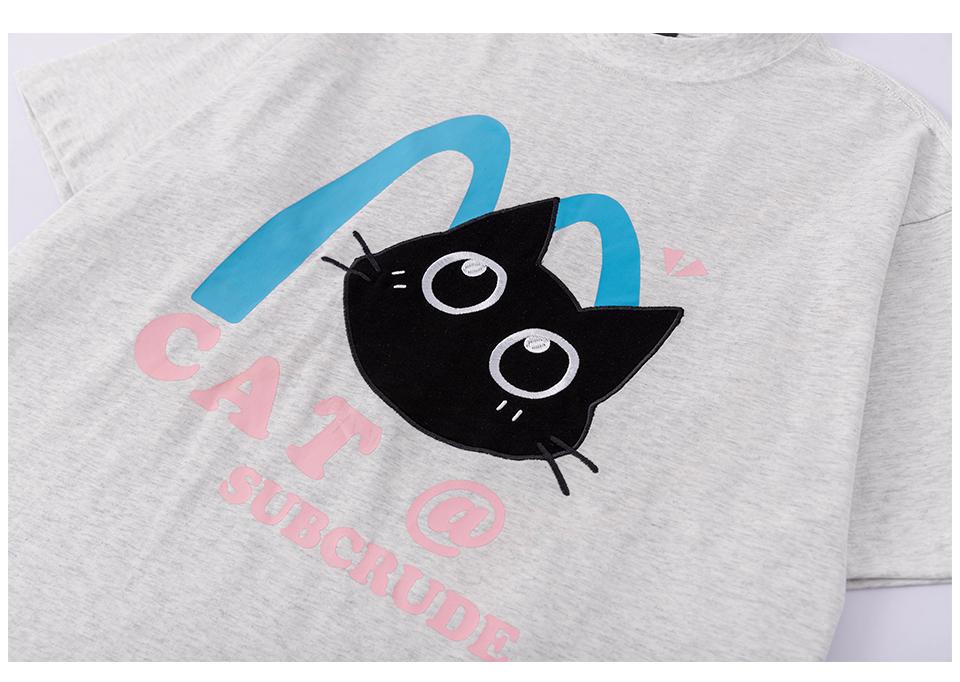 Streetwear T Shirts Oversize Cat Graphic Loose Short Sleeve Cotton Tee Casual O Neck Summer Simple Design