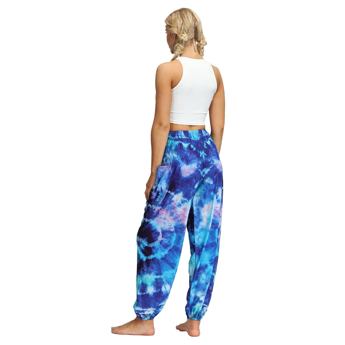 Source Manufacturers Tie-dye Women's Loose Plus Size Yoga Pants European And American Fashion Belly Dance Bloomers Fitness Dance Pants