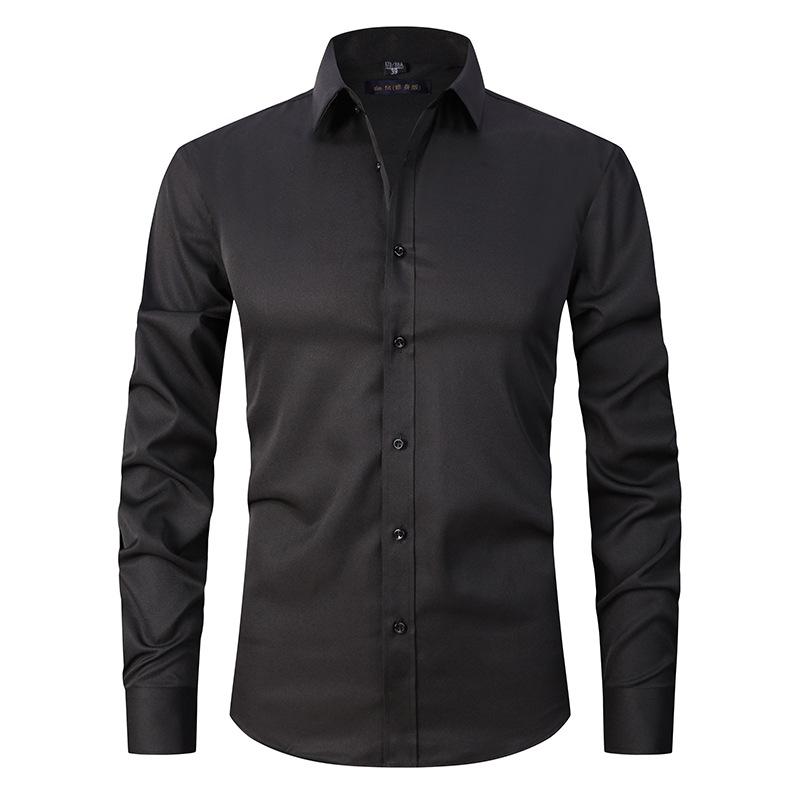 Solid Color Stretch Non-ironing Shirt Wrinkle-resistant Long-sleeved Men's Top High-end Sense Summer Business Commuter Jacket Men's Fashion